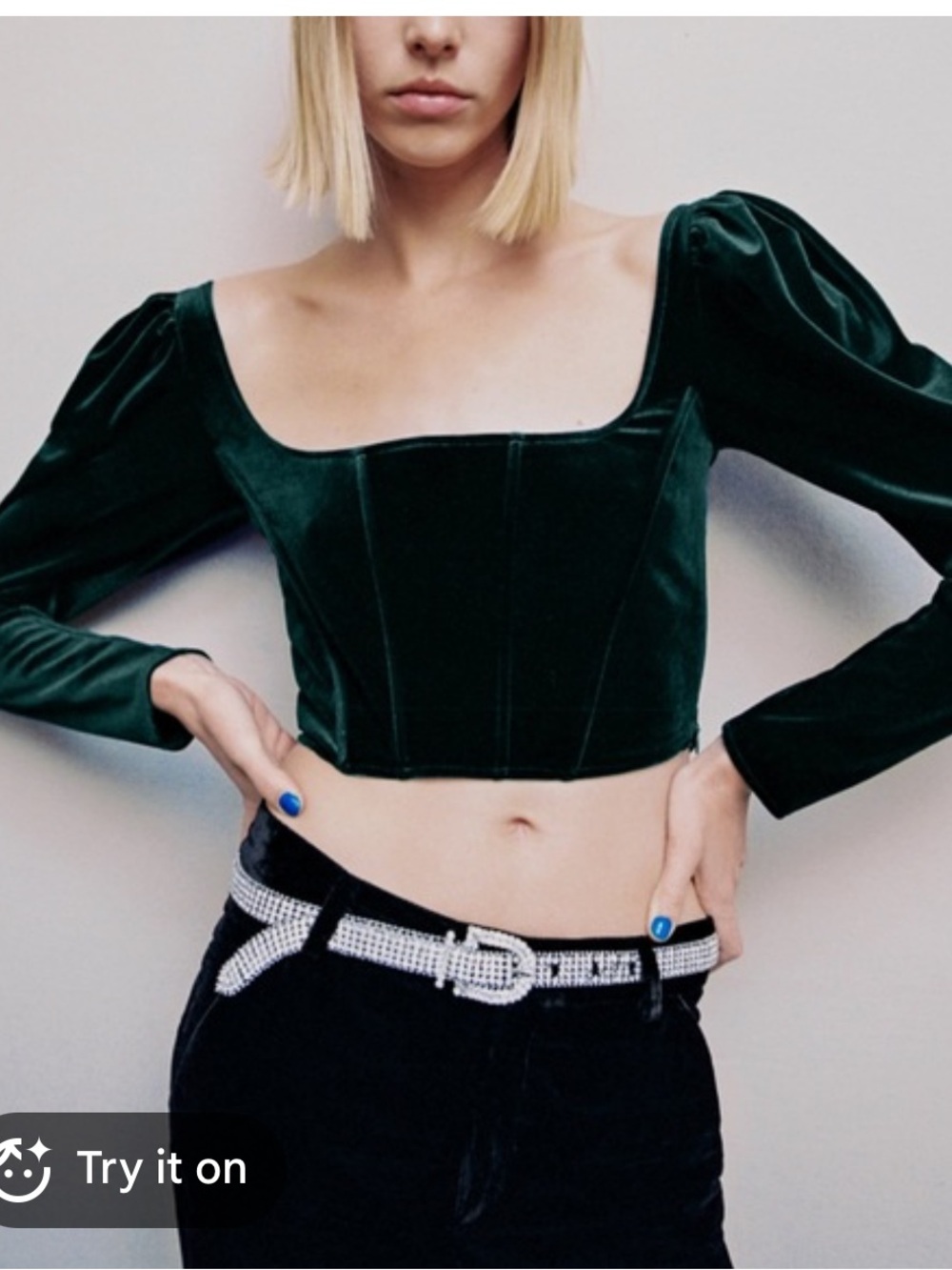 NWT Altar’d State Green Velvet Long-Sleeve Corset Top - Size M